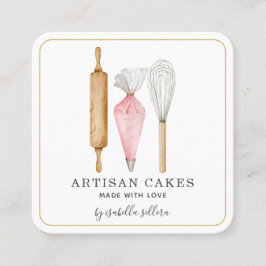 Bakery Pastry Chef Watercolor Baking Utensils Busi Fyrkantigt Visitkort