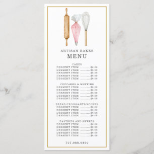 Bakery Pastry Chef Watercolor Baking Utensils Meny
