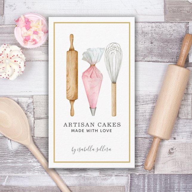 Bakery Pastry Chef Watercolor Baking Utensils Visitkort (Skapare uppladdad)