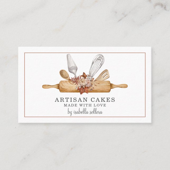 Bakery Pastry Chef Watercolor Baking Utensils Visitkort (Framsida)