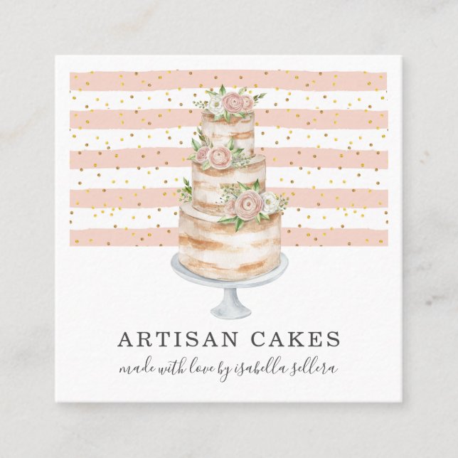 Bakery Pastry Chef Watercolor Cake Fyrkantigt Visitkort (Framsida)