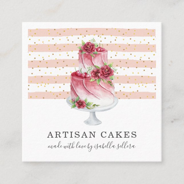 Bakery Pastry Chef Watercolor Cake Fyrkantigt Visitkort (Framsida)