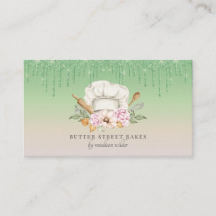 Bakery Pastry Chef Watercolor Chef Hat Glitter Bus Visitkort