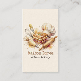 Bakery Pastry Chef Watercolor Gold Baking Catering Visitkort