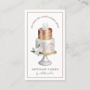 Bakery Pastry Chef Watercolor Ro Guld Pearl Cake Visitkort