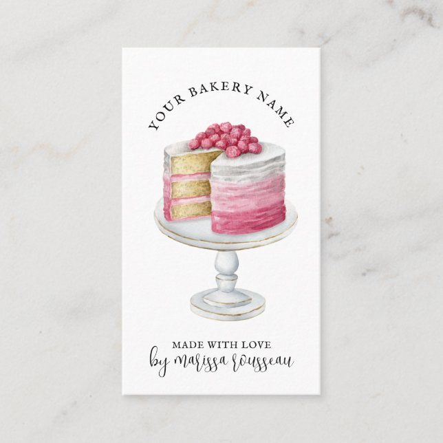 Bakery Pastry Chef Watercolor Rosa Cake Dessert Visitkort (Framsida)