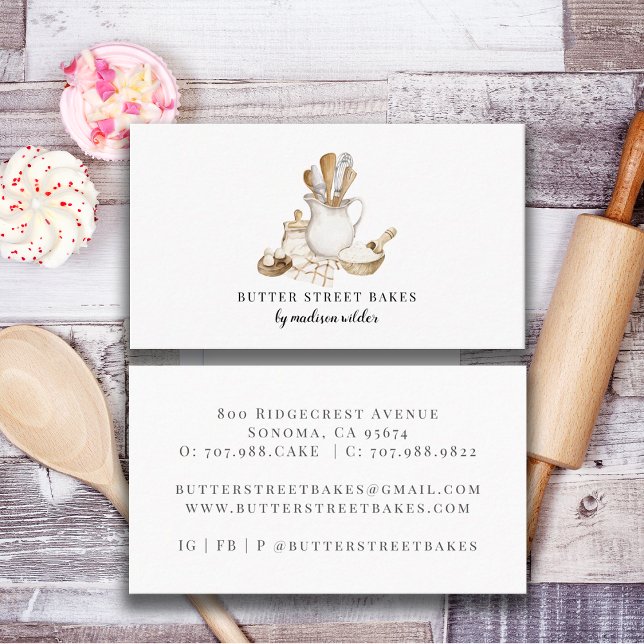 Bakery Pastry Chef Watercolor Visitkort (Skapare uppladdad)