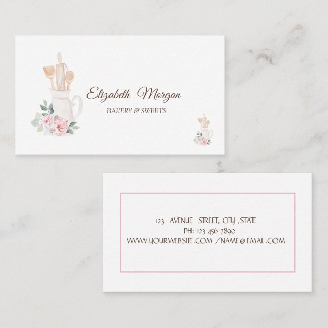 Bakery Pastry Hand Verktyg Flowers Visitkort (Fram/baksida)