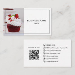 Bakery Photo QR Social Media Minimal White Visitkort