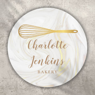 Bakery Pkonserie Marble Swirls Guld Whisk Runt Klistermärke