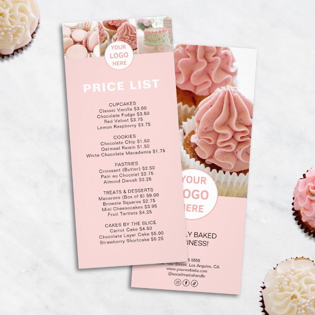 Bakery Prislista Meny Anpassad Logo Rosa  (Bakery Price List Menu Custom Logo Pink)