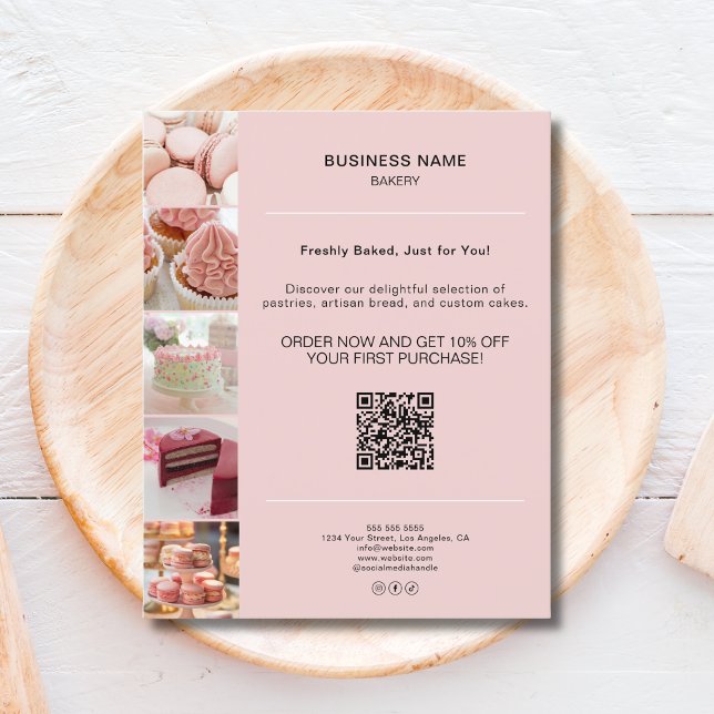 Bakery Reklam Foto QR Rosa Flygblad (Bakery Promotion Photo QR Pink Flyer)