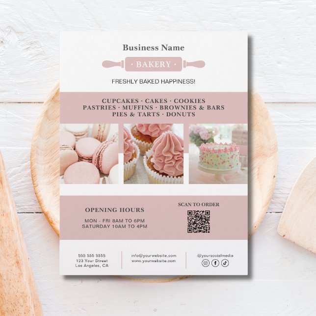 Bakery Rolling Pin White Rosa Business Marknadsför Reklamblad (Bakery Rolling Pin White Pink Business Marketing Flyer)