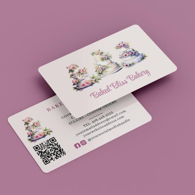 Bakery  Rosa Watercolor Blommigt Cake Visitkort (Skapare uppladdad)