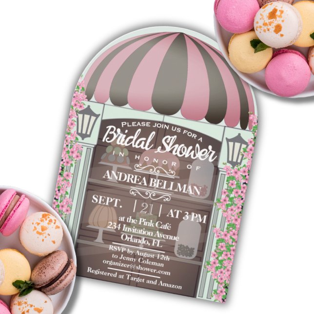Bakery Shop-fönstret Fransk Inbjudningskort för mö (Arch shaped Bridal Shower Invitation)