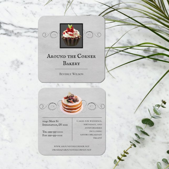 Bakery Shop | Grått-Affärskort Fyrkantigt Visitkort (Skapare uppladdad)
