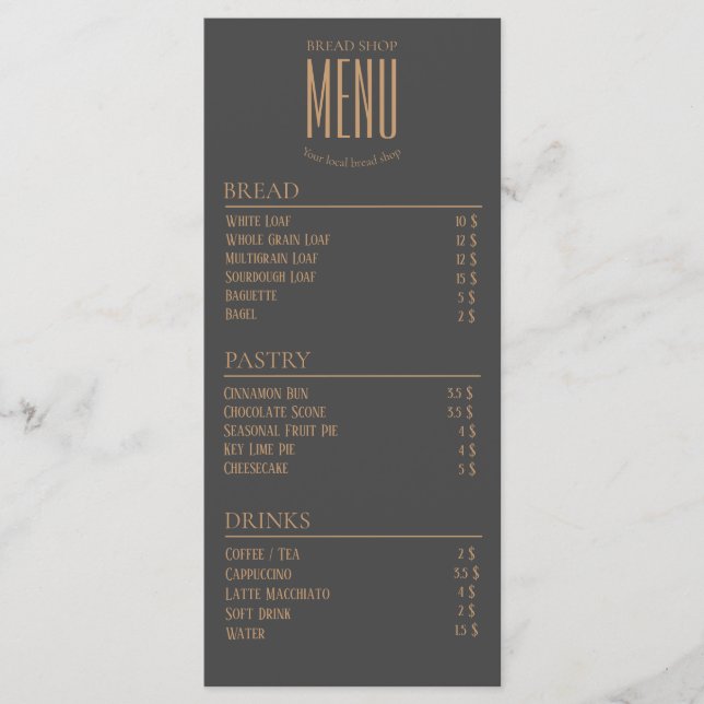 Bakery Small Caffe Bord Menu Meny (Framsida)