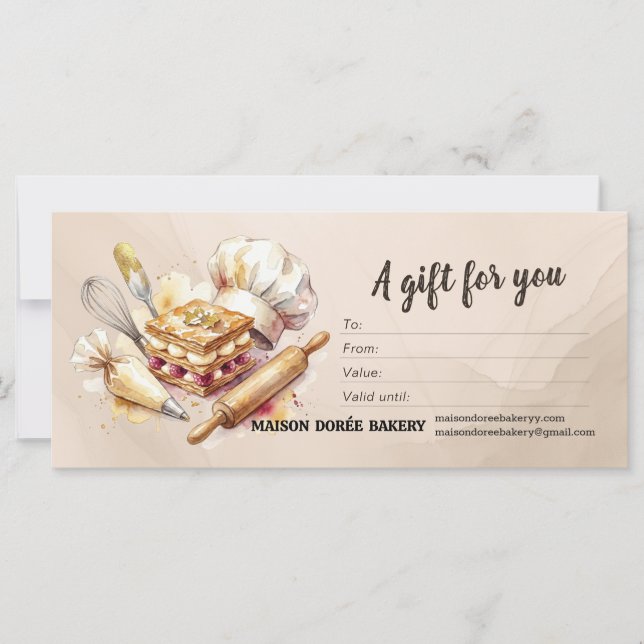 Bakery Store Pastry Chef Baker Gift Certificate (Framsida)