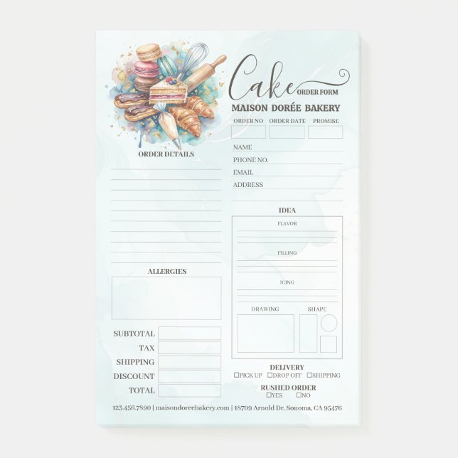 Bakery Store Pastry Chef Cake Baker Order Form Post-it Block (Framsida)
