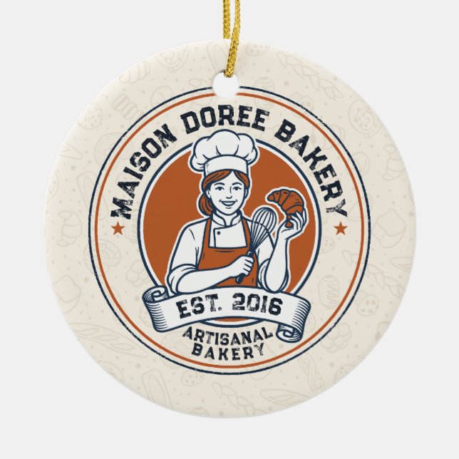 Bakery Store Pastry Chef Dessert Sweets Cake Baker Julgransprydnad Keramik (Framsidan)
