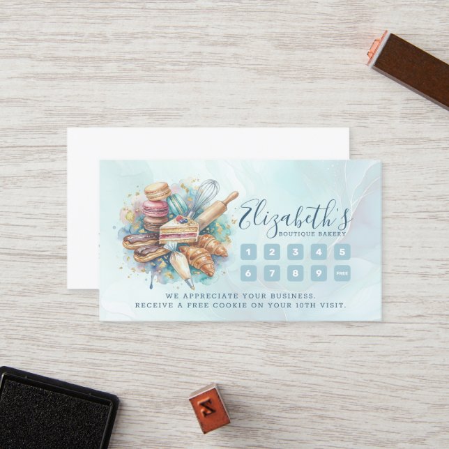 Bakery Store Pastry Chef Dessert Sweets Cake Baker Lojalitetskort (Fram/Back In Situ)