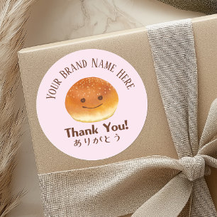 Bakery Tack Cute Bread Smile Ansikte Rosa Runt Klistermärke