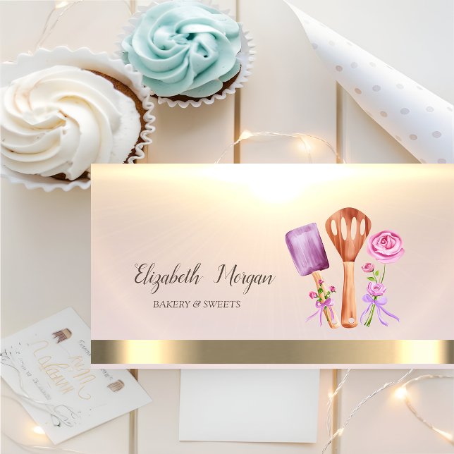 Bakery Tools Blommor Guld Visitkort (Skapare uppladdad)
