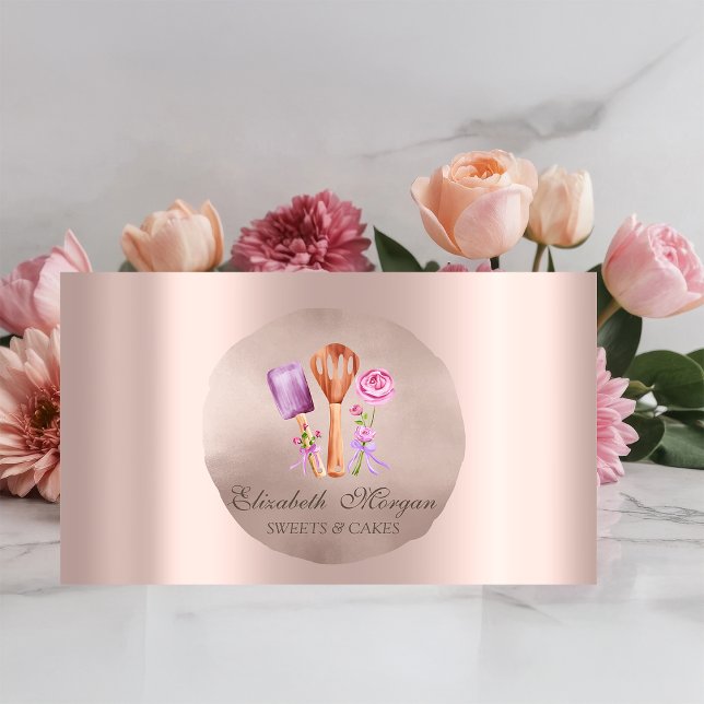 Bakery Tools Blommor  Rose Gold Circle Godis Visitkort (Skapare uppladdad)