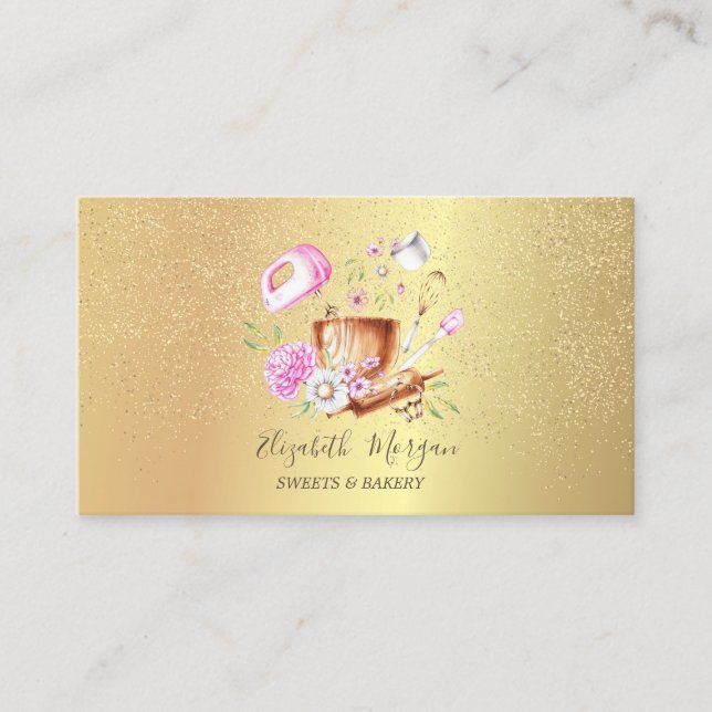 Bakery Tools Blommor Rose Gold Konfetti  Visitkort (Framsida)