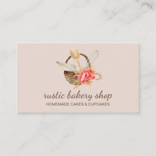 Bakery Utensilier med rustik korg rosa Visitkort