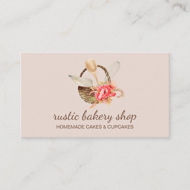 Bakery Utensilier med rustik korg rosa Visitkort (Framsida)