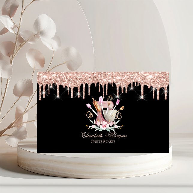 Bakery Verktyg Mixer Blommor Rose Guld Dropar Bake Visitkort (Skapare uppladdad)