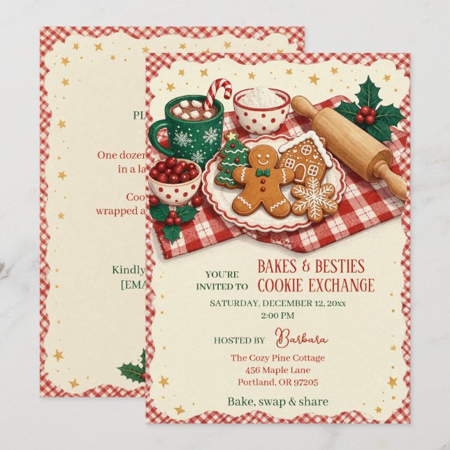 Bakes & Besties Cookie Exchange Inbjudningar (Fram/baksida)
