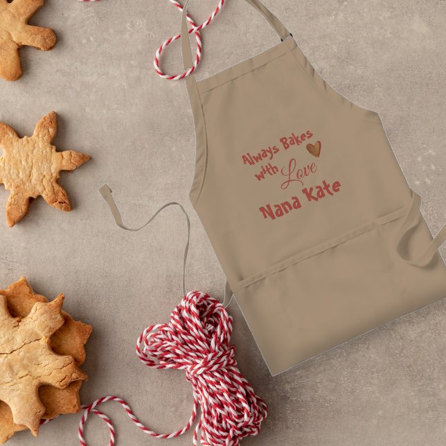 Bakes med Kärlek | Personlig Grandma Förkläde (Always Bakes With Love | Personalized Grandma Adult Apron)