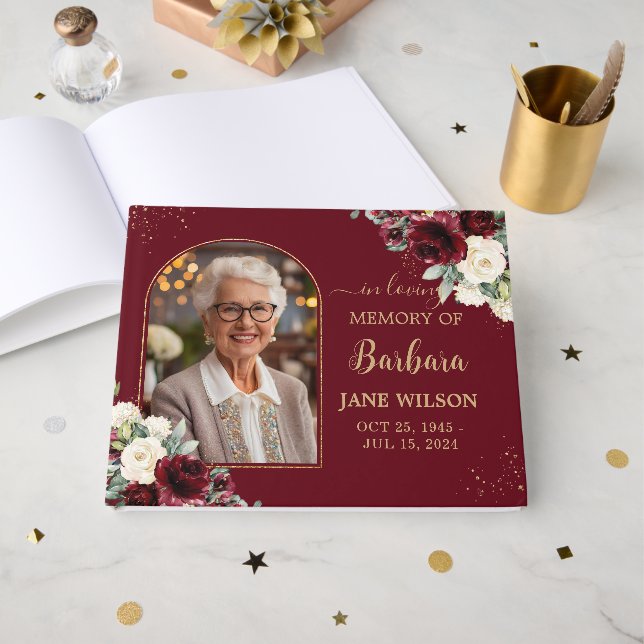 Bakfoto av Blommigten Minnal i brunt brunt i Elfen Gästböcker (Framsida Öppen)