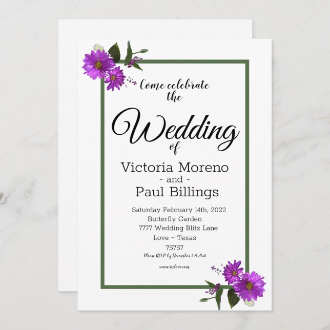 Bakgård Lavendel Margareta Invitation Inbjudningar (Fram/baksida)