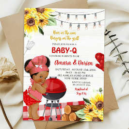 Bakgård röd rutig Baby-Q Afro tjej baby shower Inbjudningar