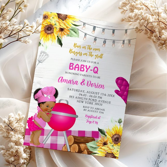 Bakgård Rosa Gingham Baby-Q Bebis Shower Inbjudningar (Skapare uppladdad)
