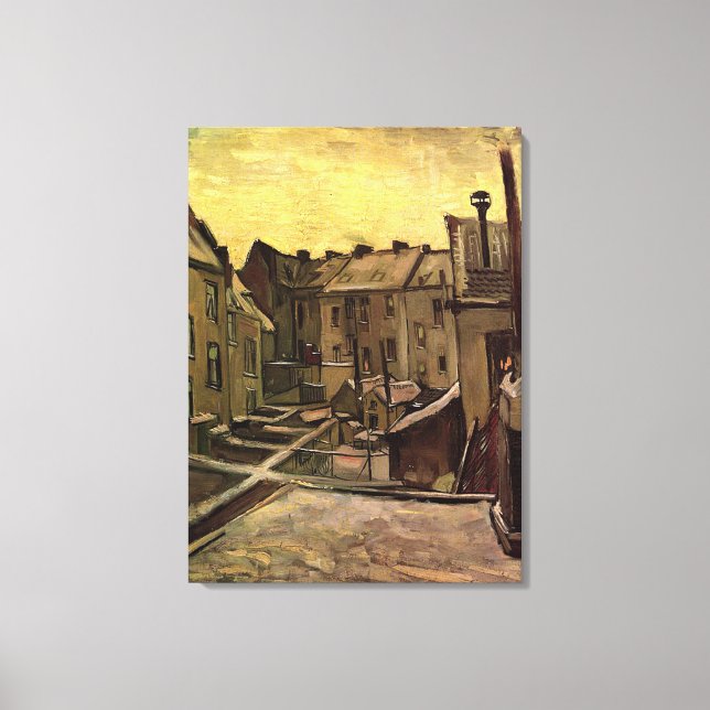 Bakgårdar i gamla hus i Antwerpen i Snö Canvastryck (Framsida)