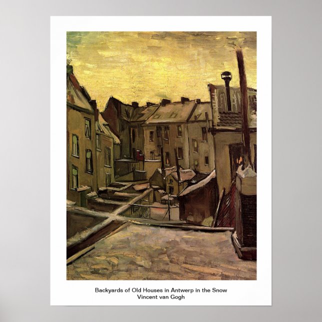 Bakgårdar i gamla hus i Antwerpen i Snö Poster (Framsidan)
