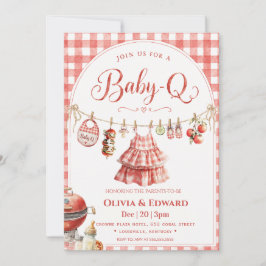 Bakgårds BBQ Röd rutig klädstreck Baby Shower Inbjudningar