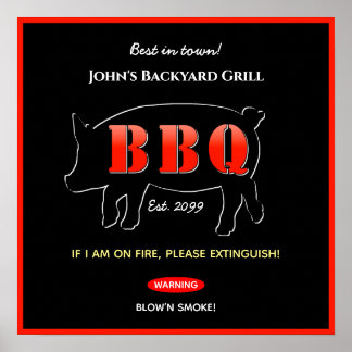 Bakgårds Grillmästare Grillning BBQ Affisch Tryck