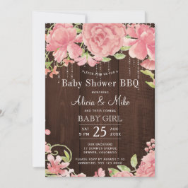 Bakgårdshem, BQ, babydusch, rosa flicka Inbjudningar