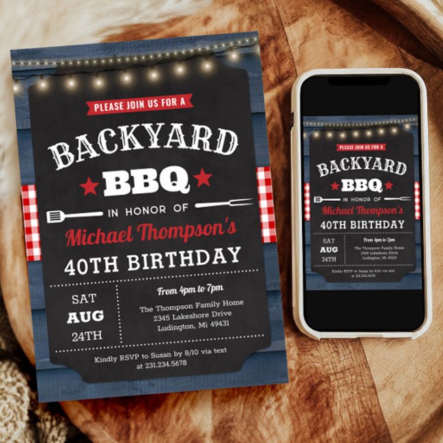 Bakgårdsinbjudan 40:e födelsedag inbjudningar (Backyard Barbecue 40th Birthday Invitation)