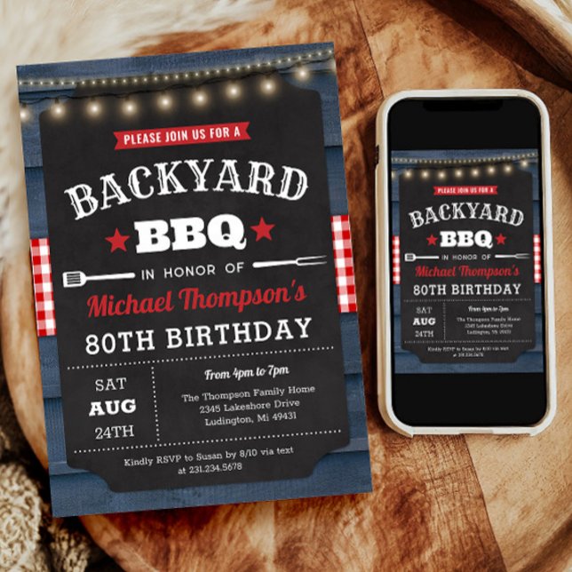 Bakgårdsinbjudan 80:e födelsedag inbjudningar (Backyard Barbecue 80th Birthday Invitation)