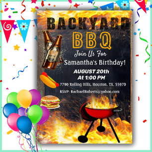 Bakgårdsuppmaning av BBQ Grill Birthday Inbjudningar