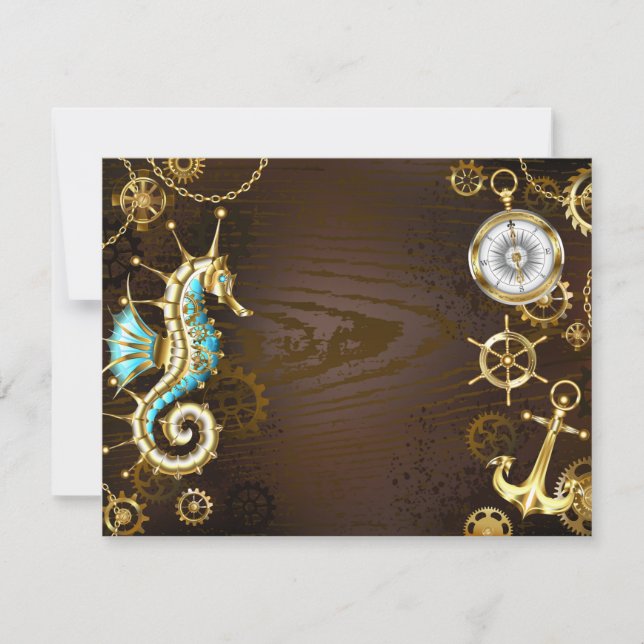 Bakgrund av trä med mekanisk sjöhäst (Framsida)