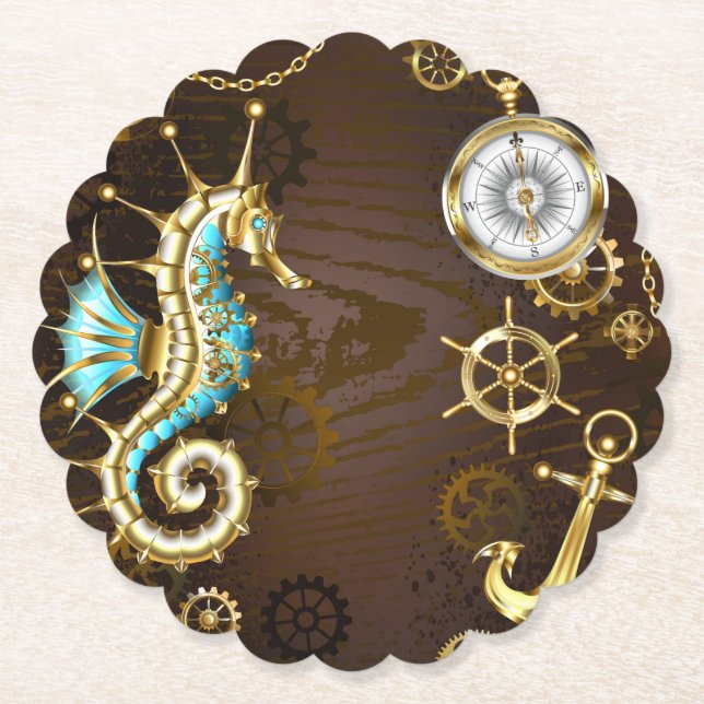 Bakgrund av trä med mekanisk sjöhäst underlägg papper (Framsida)