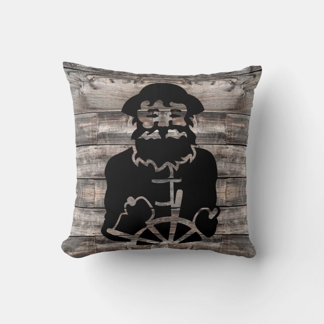 Bakgrund av vävt träplank med CAPTAIN | T Kudde (Framsida)