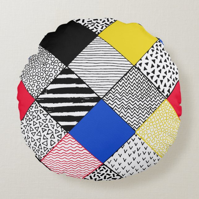Bakgrund: fåglar, polka dots. rund kudde (Framsidan)